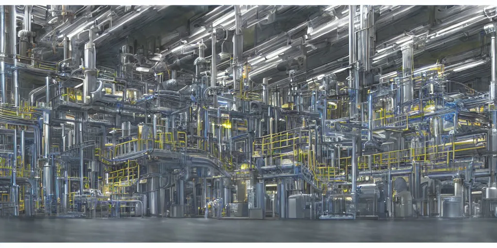 Image similar to hyper realistic oil pipes processing plant at night under the rain