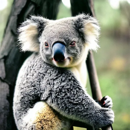 Prompt: photo of koala holding a rifle, cinestill, 8 0 0 t, 3 5 mm, full - hd