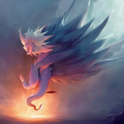 Image similar to Pokémon NineTails, Greg rutkowski, Trending artstation, cinematográfica, digital Art