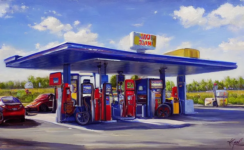 Image similar to Gas station. By Konstantin Razumov, highly detailded