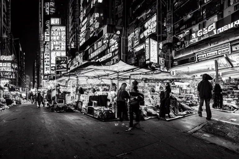 Image similar to an award winning photograph of a cyberpunk market by Liam wong and Lee Friedlander, masterpiece, wide angle, dof