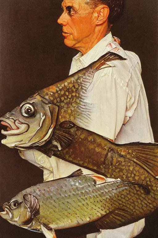 Prompt: a portrait painting of a fish. Painted by Norman Rockwell