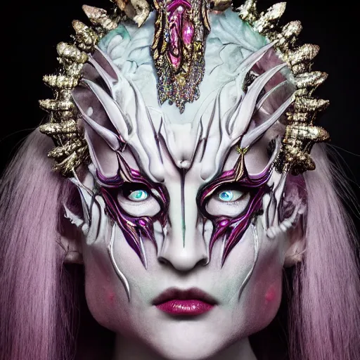 Prompt: a demon inspired by jewels created by the make up artist hungry, photographed by andrew thomas huang, cinematic, expensive visual effects