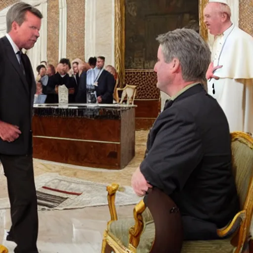 Image similar to Chris Hansen telling the Pope to sit down