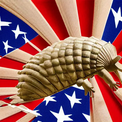 Image similar to armadillo patriot potus, modern art placed in a large living room, art designers magazine HD photo superrealism 3d 8k resolution