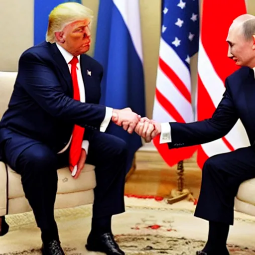 Image similar to donald trump and vladimir putin playing rock paper scissors