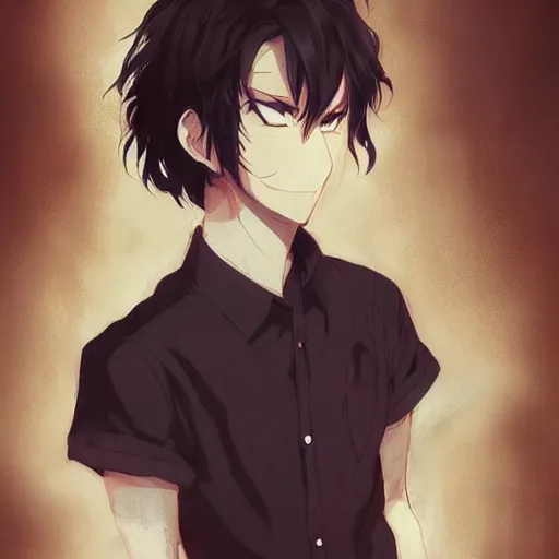 Prompt: An anime portrait of a man with very short wavy black hair, brown eyes, stubble, wearing a shirt, medium shot, whole head, by Stanley Artgerm Lau, WLOP, Rossdraws, James Jean, Andrei Riabovitchev, Marc Simonetti, and Sakimi chan, trending on artstation