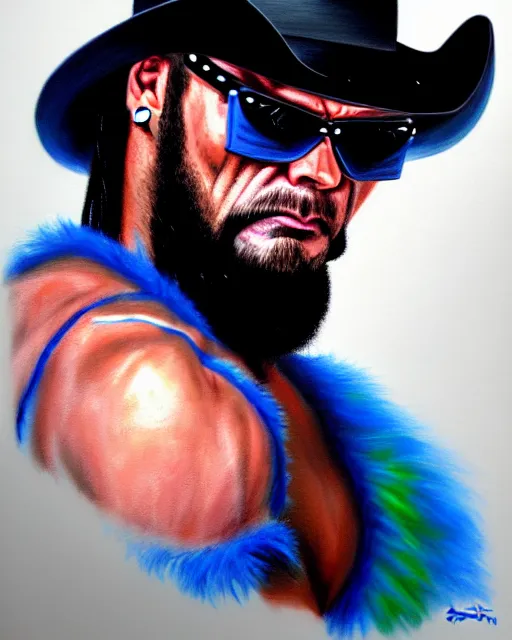 Image similar to realistic painting of randy macho man savage, crying big blue tears, by ultra detailed, character design, concept art, trending on artstation,