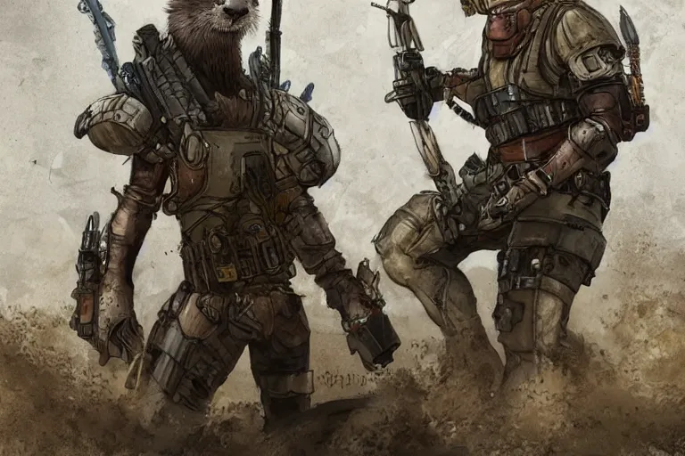 Image similar to a good ol'otter fursona ( from the furry fandom ), heavily armed and armored facing down armageddon in a dark and gritty version from the makers of mad max : fury road. witness me.