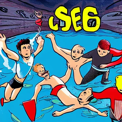 Image similar to underwater soccer championship, comic book style