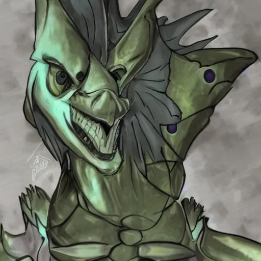 Image similar to lizardman with silver scales, headshot profile picture, cute ears, large eyes, male, commission on furaffinity, sketch drawing by a furry artist