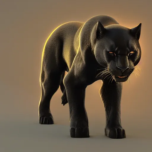 Prompt: a black panther in the shadows, 3d render, soft lightning, crepuscular rays