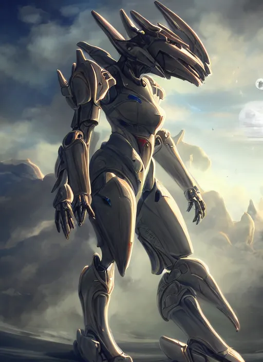Image similar to epic cinematic shot of a giant beautiful hot anthropomorphic robot mecha female dragon, the size of a goddess, taller than the planet, clouds at her ankles, walking on the planet, detailed warframe fanart, macro art, furaffinity, deviantart