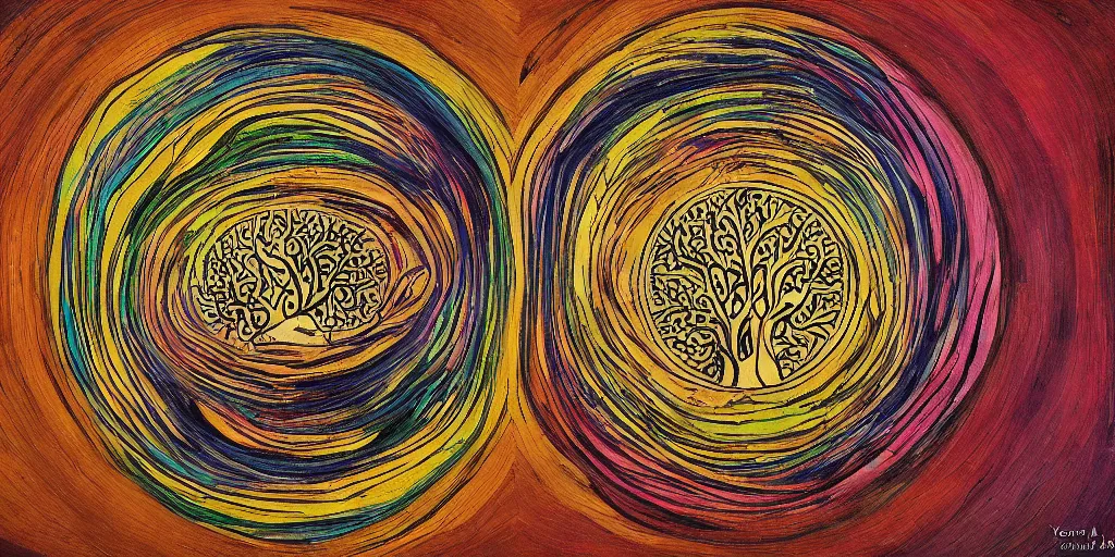 Image similar to tree of life, abstraction, nerves, yin and yang, tranquility, zen,, by yoshitaka aman,