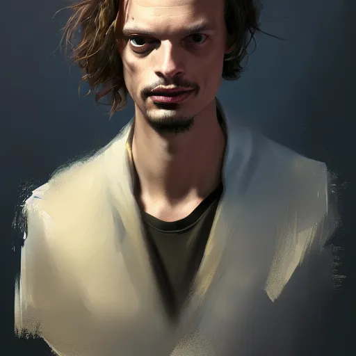 Prompt: very detailed masterpiece painting of matthew gray gubler, portrait, artstation, concept art by greg rutkowski
