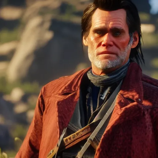 Image similar to film still of jim carrey in red dead redemption 2 ( 2 0 1 8 video game )