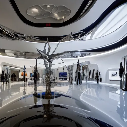 Image similar to extremely detailed ornate stunning beautiful elegant futuristic museum lobby interior by Zaha Hadid