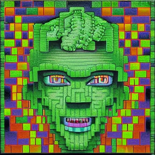 Prompt: Alex Grey art of Minecraft Creeper