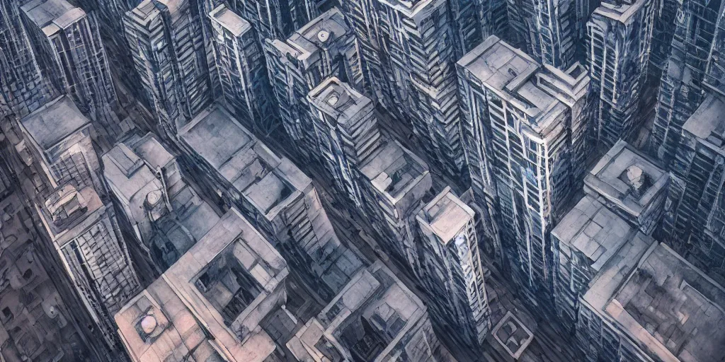 Image similar to drone view of a city with a large road through, Brutalist architecture,sharp focus,telephoto lens,digital art by Jordan Grimmer 4k