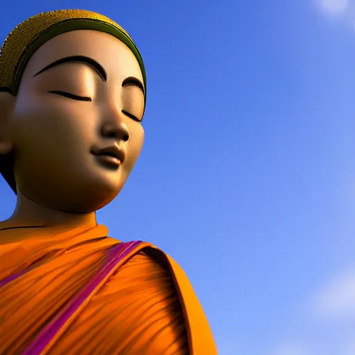 Image similar to a beautiful lady monk is meditating and hoping for a better future. close - up, beautiful sky, volumetric lighting, sharp focus, ultra detailed, cgsociety - w 1 0 2 4 - n 8 - i