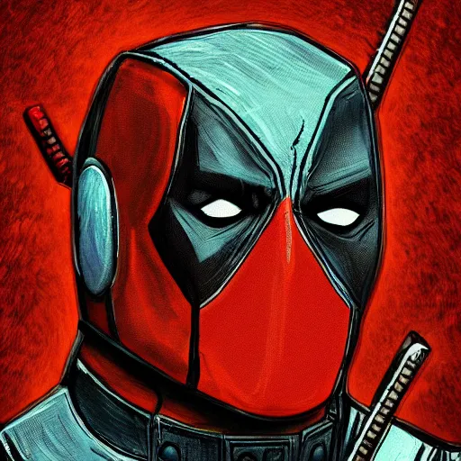 Image similar to Deadpool in the style of Vincent Van Gogh, masterpiece digital painting, 4k wallpaper, intricate detail, beautiful, gorgeous, stunning, artstation