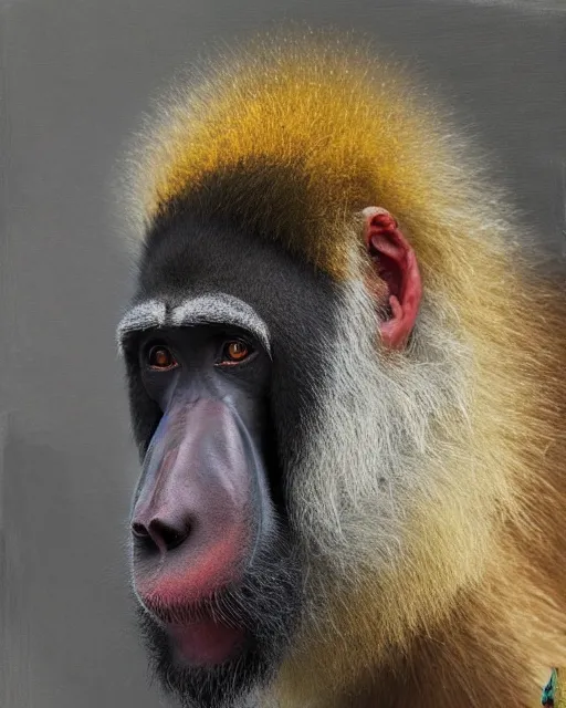 Prompt: portrait of a mandrill by Patrick Faulwatter, Andrée Wallin, Sylvain Sarrailh