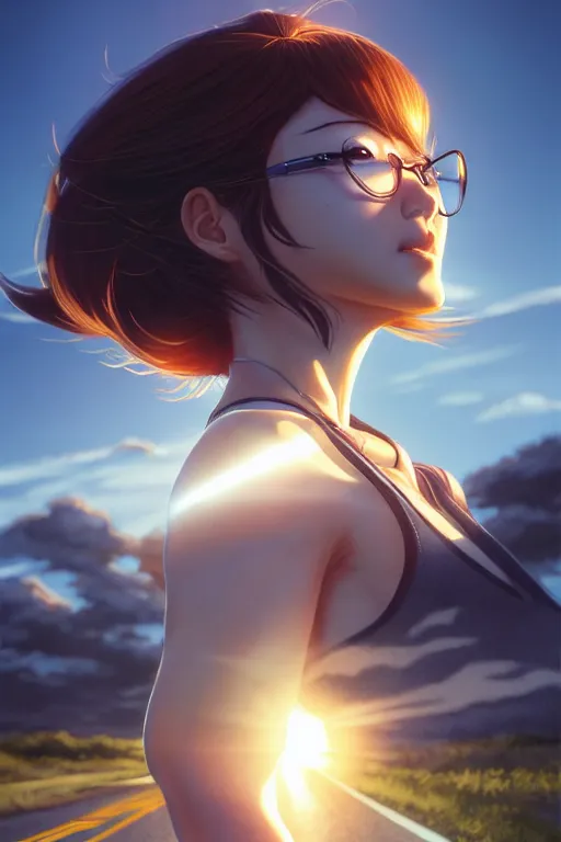 Prompt: the best rates on the open road, occlusion shadow, specular reflection, rim light, unreal engine, octane render, artgerm, artstation, art by hiroaki samura and jiro matsumoto and yusuke murata, high quality, intricate detailed 8 k, beautiful shape of face and body, sunny day