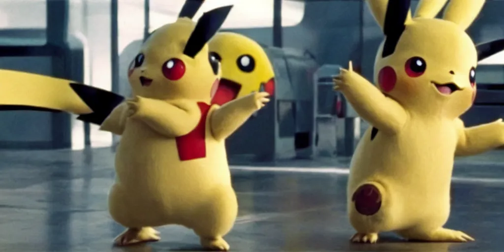 Prompt: a still of pikachu in RoboCop