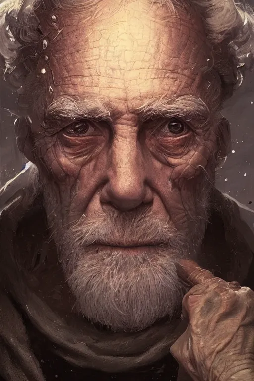 Prompt: the look of an elderly person 6 5 5 4 1 8 8 full of wrinkles and imperfections by artgem and greg rutkowski, highly detailed, high contrast, light reflection, trippy, nebula, trending on artstation