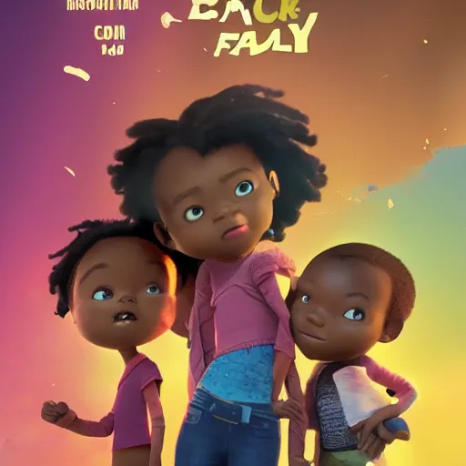 Prompt: stunning, coherent, impressive, still of black family, follow shot, 3d, in the style of pixar, comic book style, 3d, highly detailed, 16k resolution, octane renderer, coherent, cinematic lighting