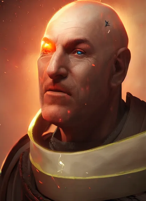 Prompt: A fantasy comic book style portrait painting of a male Inquisitor elder, unreal 5, DAZ, hyperrealistic, octane render, RPG portrait, dynamic lighting