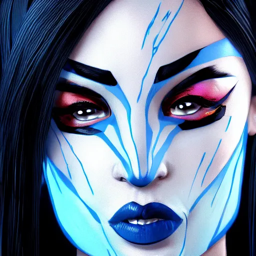 Prompt: masterpiece closeup portrait of Kitana from Mortal Kombat, trending on Artstation, comic art, symmetrical artwork, high detail