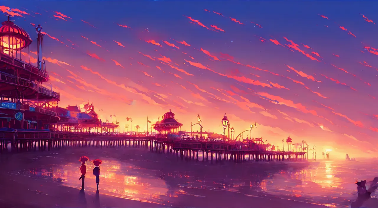 Image similar to The city of Brighton, England, with an old ruined pleasure pier official fanart behance hd by Jesper Ejsing, by RHADS, Makoto Shinkai and Lois van baarle, ilya kuvshinov, rossdraws global illumination