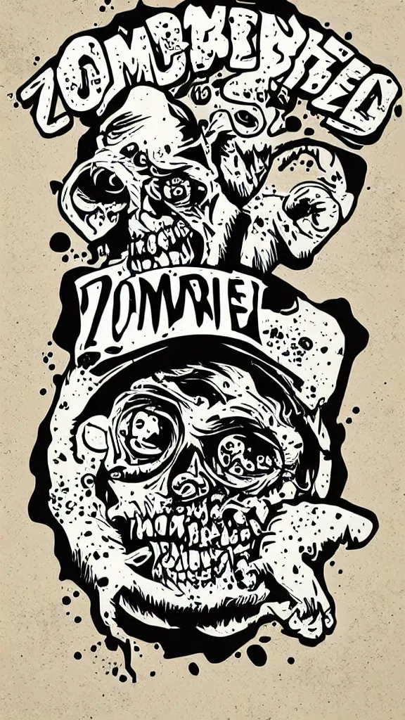 Prompt: zombie coffee logo by mcbess, full colour print, coffee advert