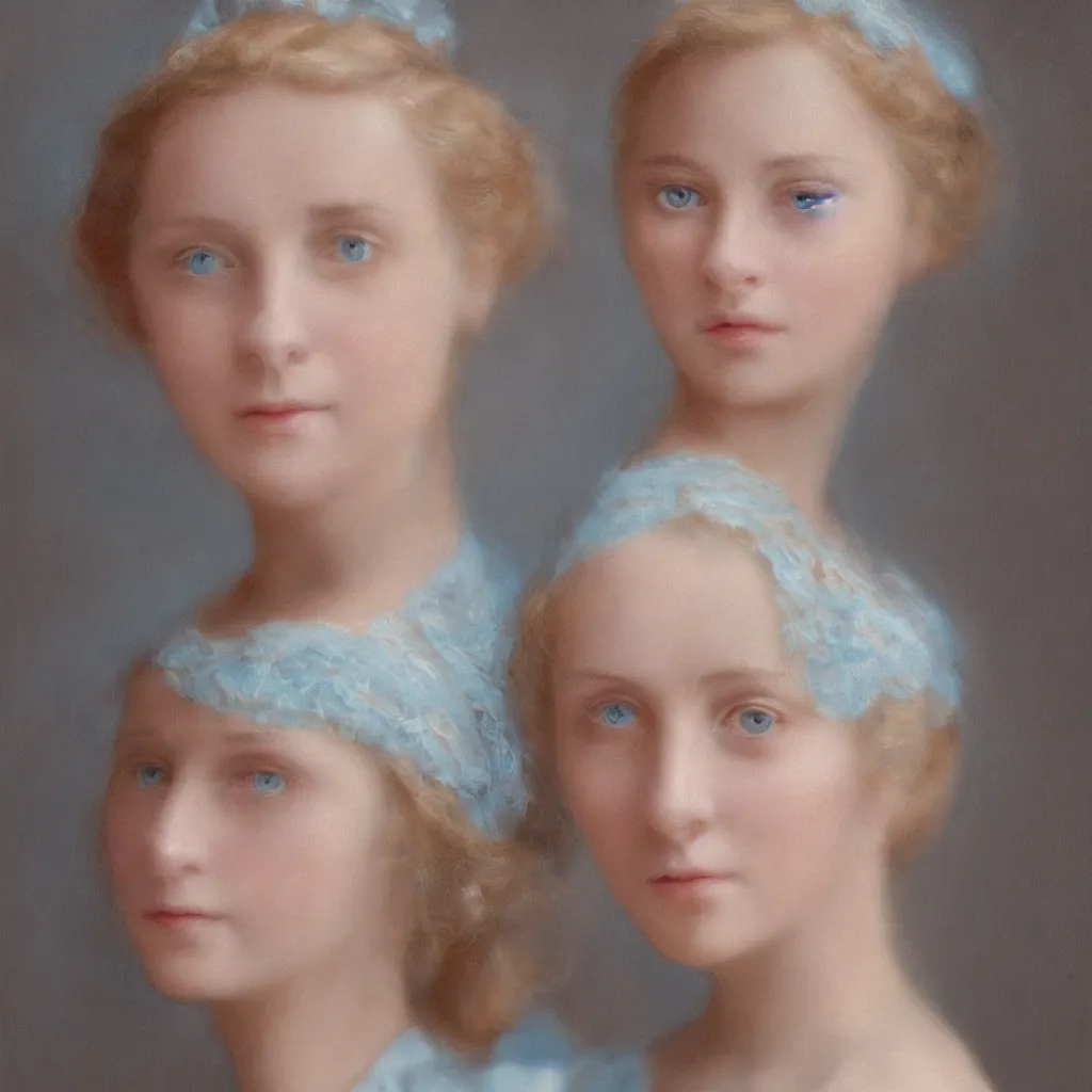 Image similar to portrait of a young lady in a light blue dress 1 9 0 0 s one entire face shown in great detail, looking at the camera, full body in camera, blonde hair, garden, photorealistic, extreme detail, sharp focus, 8 k, intricate, hyper detailed, realistic, cinematic lighting