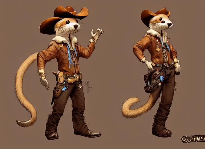 Prompt: character portrait feature of the anthro male anthropomorphic otter fursona wearing cowboy outfit wild west desperado character design stylized by charlie bowater, ross tran, artgerm, makoto shinkai, detailed, soft lighting, rendered in octane