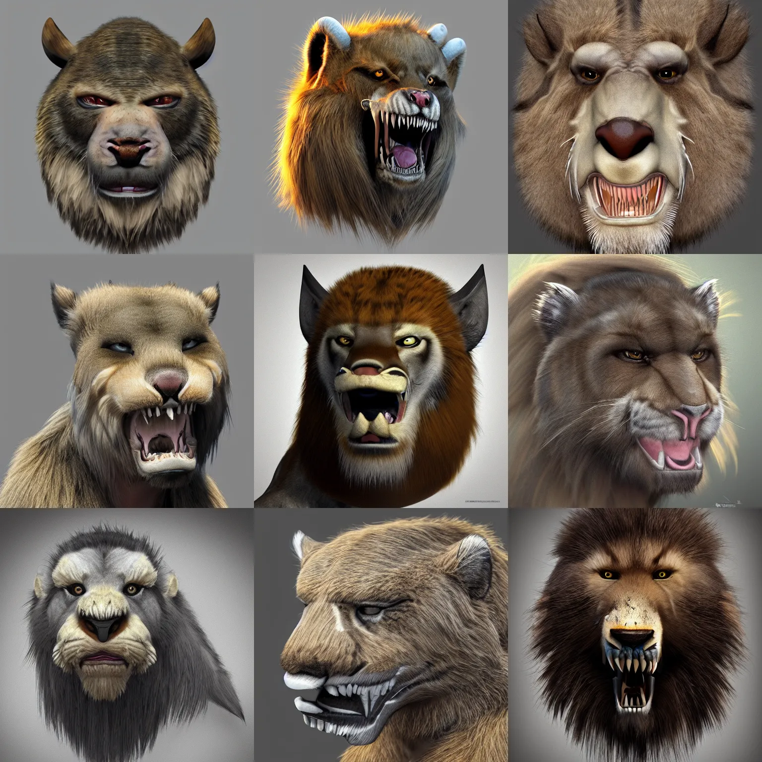 Prompt: sabertooth, Digital 3D, Creatures, Animals & Wildlife, Realism, realism, sabertooth, saber tooth, smilodon, groom, hair, fur, creature, animal, fauna, wildlife, lookdev, shading, artstation