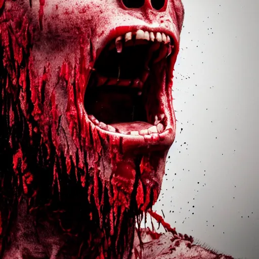 Prompt: photo of generic human face becoming part blood tree screaming in pain