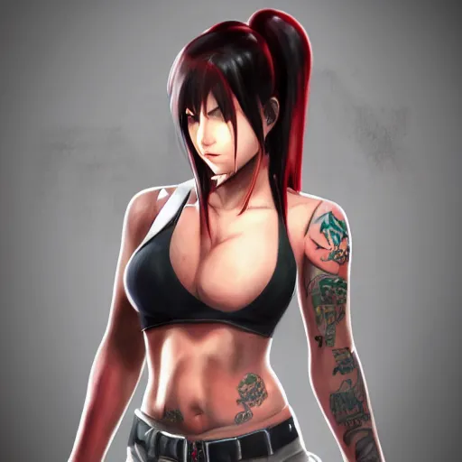 Image similar to concept art of tifa lockhart with tattoos, trending on artstation
