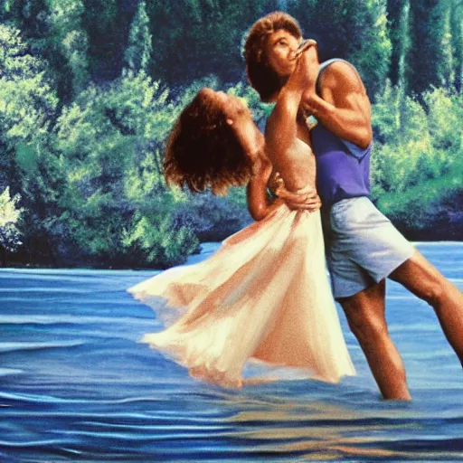 Prompt: an artistic render from the lake scene in the movie dirty dancing