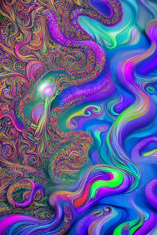 Image similar to colorful liquid smoke morphing into happy sleeping faces, extremely colorful psychedelic experience, dmt, psilocybin, lsd, intricate, elegant, highly detailed, digital painting, artstation, smooth, sharp focus, illustration, art by hana yata, android jones, octane render, unreal engine, 8 k