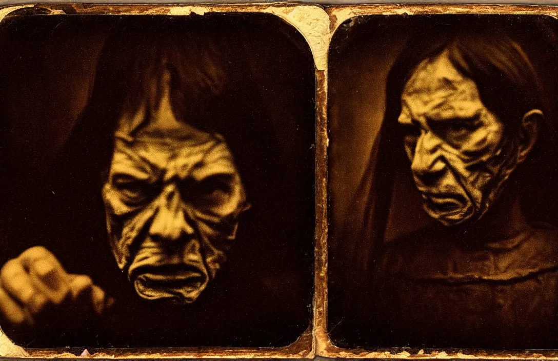 Image similar to has its own distinctive quality quite unlike any other intact flawless ambrotype from 4 k criterion collection remastered cinematography gory horror film, ominous lighting, evil theme wow photo realistic postprocessing tintype this work is the centre panel of an altarpiece directed by kurosawa interpolated rotoscope roger deakins cinematography