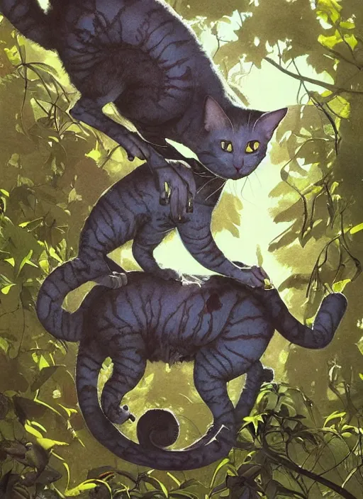 Image similar to a hyper realistic ink cat alien technology and sunbeams blue sky, lush forest foliage painting by chiara bautista and norman rockwell and greg rutkowski weta studio, and lucasfilm