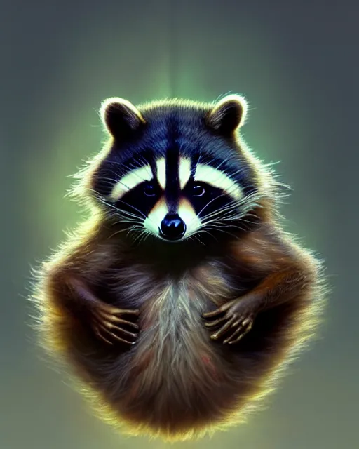 Image similar to Very cute Racoon, (((artstation, concept art, smooth, sharp focus, artgerm, Tomasz Alen Kopera, Peter Mohrbacher, donato giancola, Joseph Christian Leyendecker, WLOP, Boris Vallejo))), octane render, unreal engine, 3d render, , octane render, nvidia raytracing demo, grainy, muted