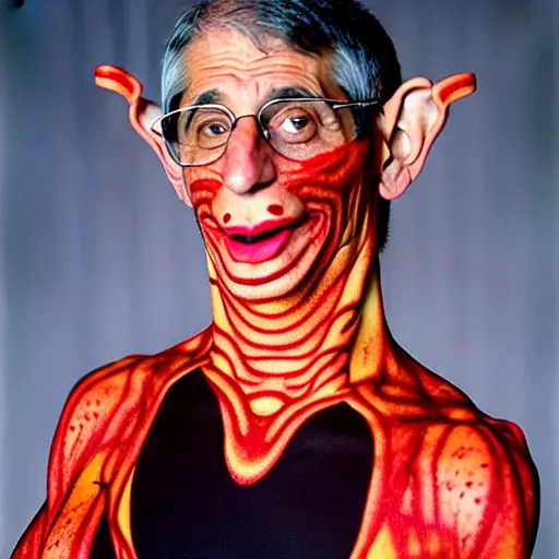 Image similar to uhd photorealisitc candid photo of anthony fauci wearing a bloody slim goodbody costume. correct coostume. correct face, accurate face. photo by annie leibowitz and steve mccurry