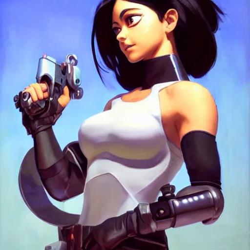 Image similar to greg manchess portrait painting of battle angel alita as overwatch character, totally whack, medium shot, asymmetrical, profile picture, organic painting, sunny day, matte painting, bold shapes, hard edges, street art, trending on artstation, by huang guangjian and gil elvgren and sachin teng