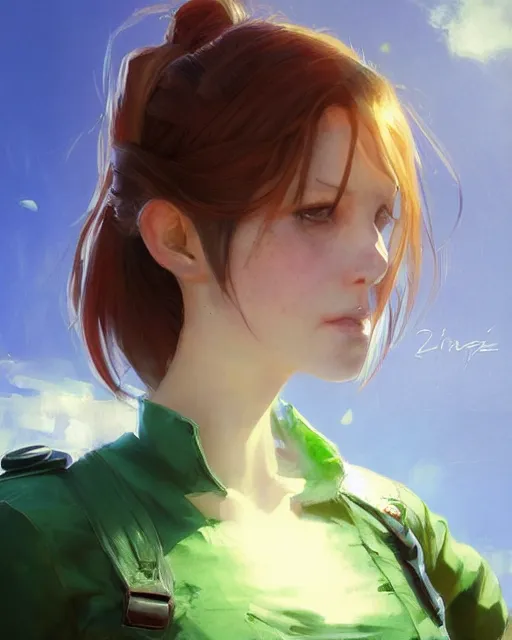 Prompt: elegant claire redfield in a green cottagecore dress, portrait, illustration, rim light, top light, summer clear blue sky, perfectly shaded, soft painting, art by krenz cushart and wenjun lin