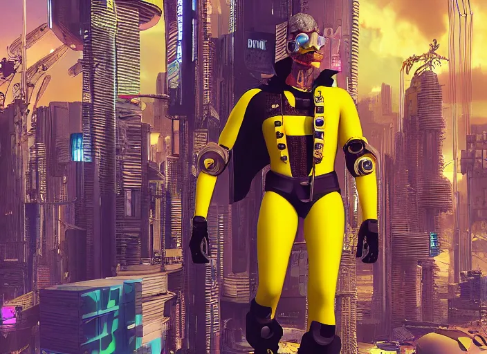 Prompt: Cyberpunk Bananaman. Highly detailed. 8k. Fantasy horror.