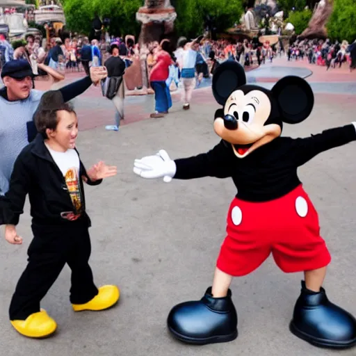 Image similar to the Goofy character at Disneyland fighting a child