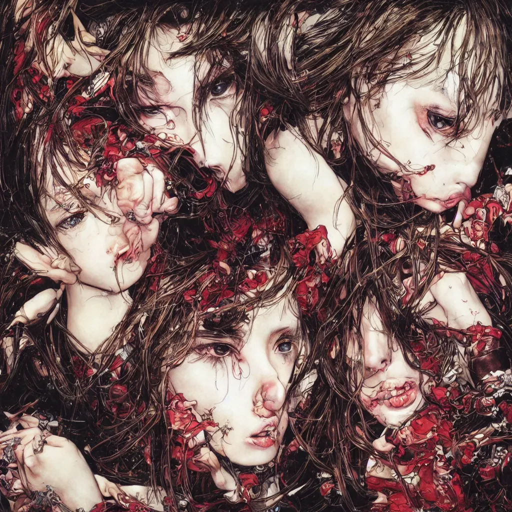 Image similar to portrait of angelababy eating a very big poly-poop by Ayami Kojima, Amano, rich deep colors